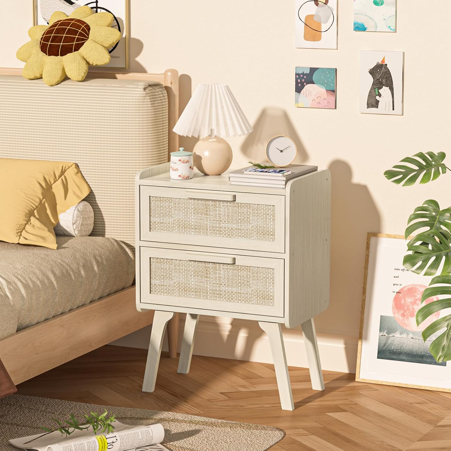 2'li Rattan Komodin Seti, 2 Çe - Solid Wood Nightstand 2 Drawers incelemesi ve fiyatı
