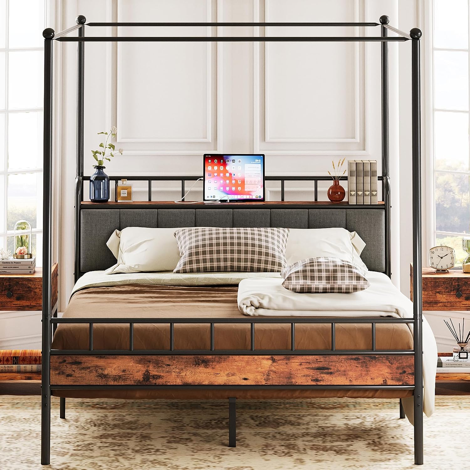Kraliçe Boy Yatak Çerçevesi, D - Canopy Bed Frame Metal Queen incelemesi ve fiyatı