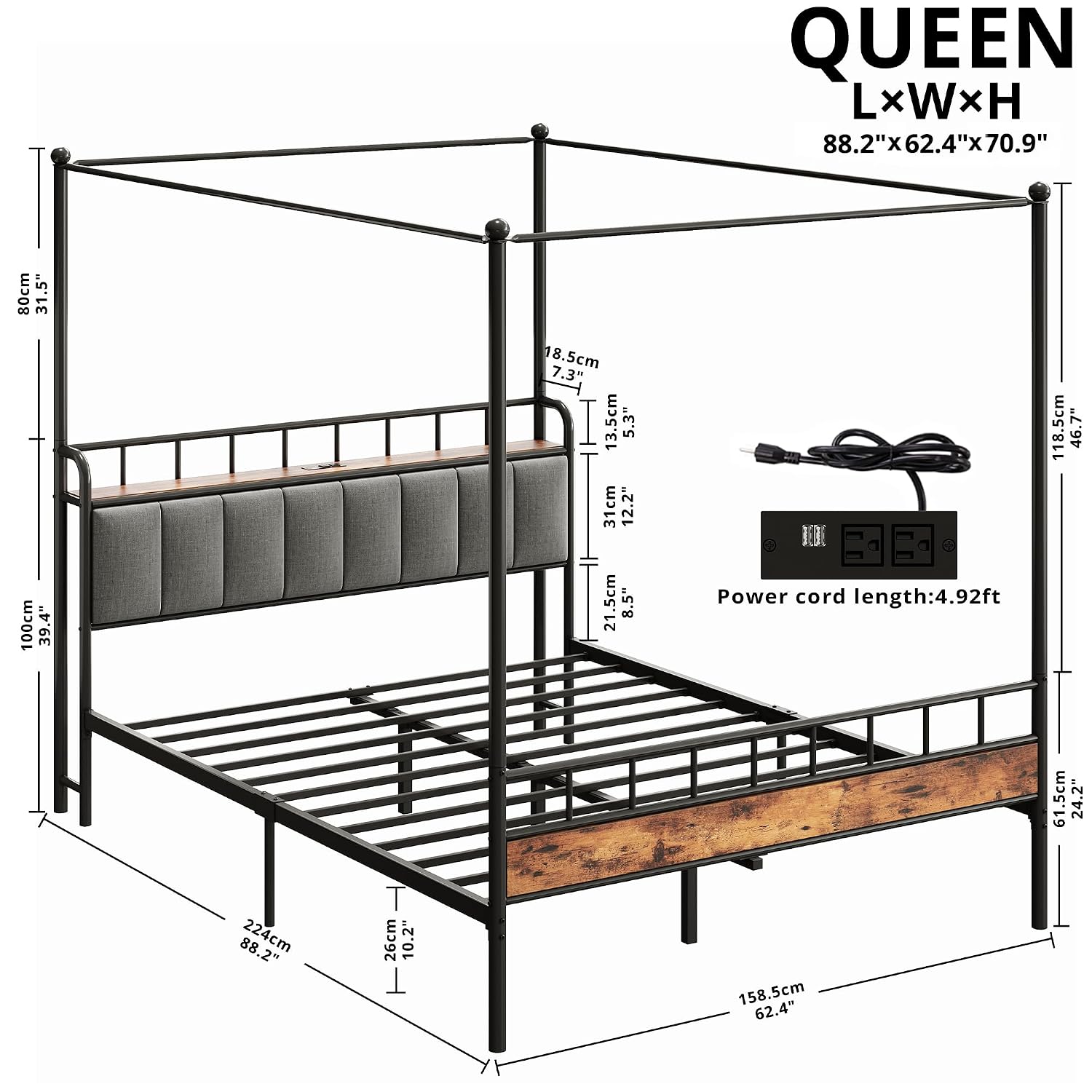 Kraliçe Boy Yatak Çerçevesi, D - Canopy Bed Frame Metal Queen incelemesi ve fiyatı