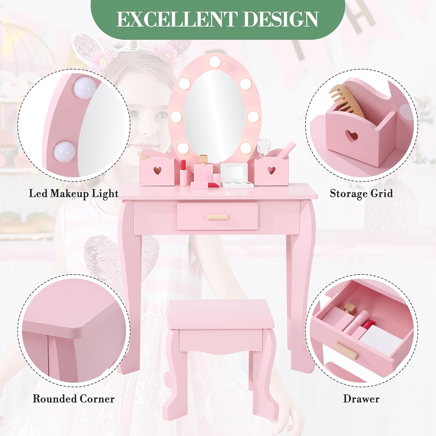 Çocuklar için Işıklı ve Aynalı - Dressing Table Vanity With Lighted Mirror incelemesi ve fiyatı