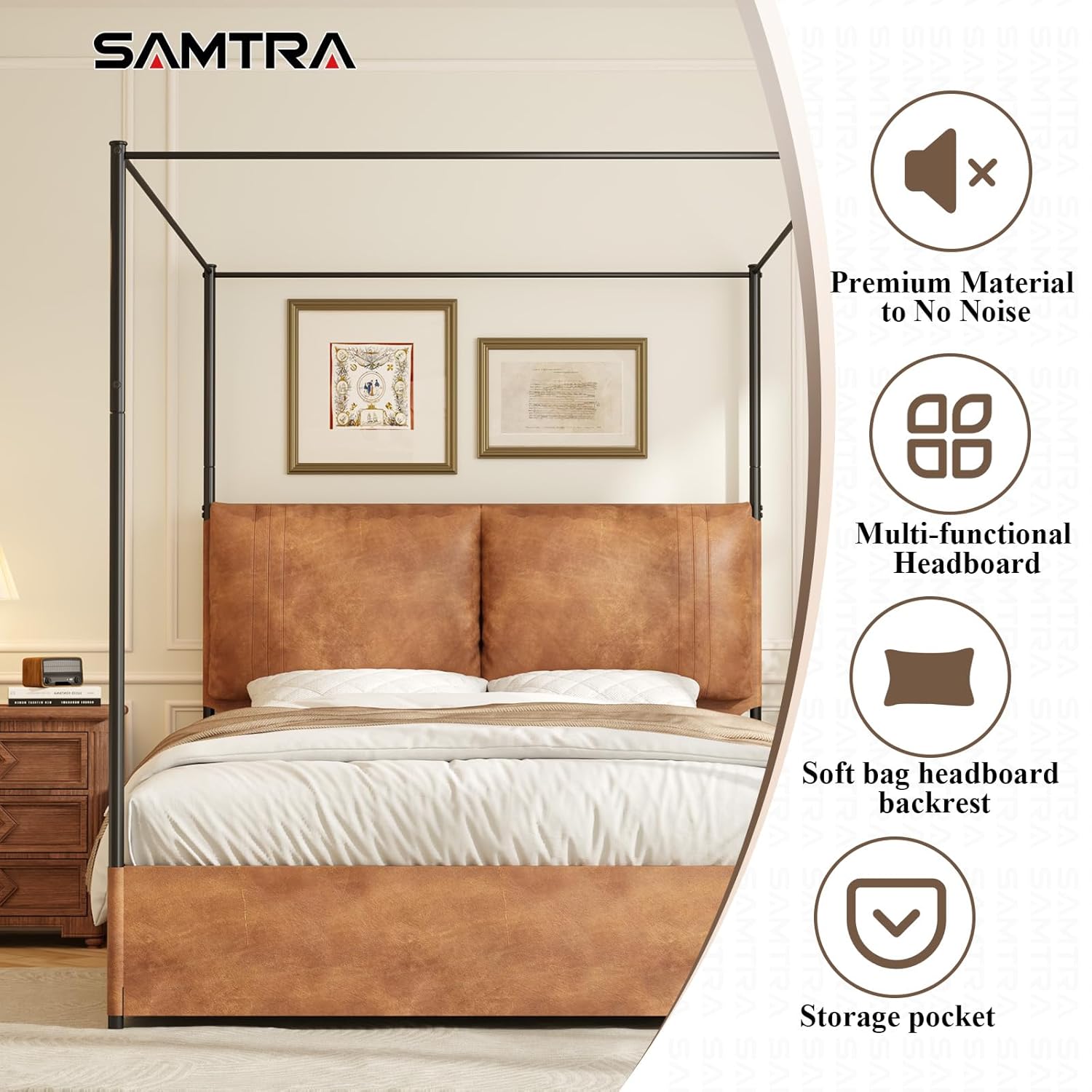 Yüksek Döşemeli Suni Deri Başl - Canopy Bed Frame Metal Queen incelemesi ve fiyatı