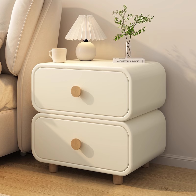 Minimalist Krem Komodin Yuvarl - Solid Wood Nightstand 2 Drawers incelemesi ve fiyatı