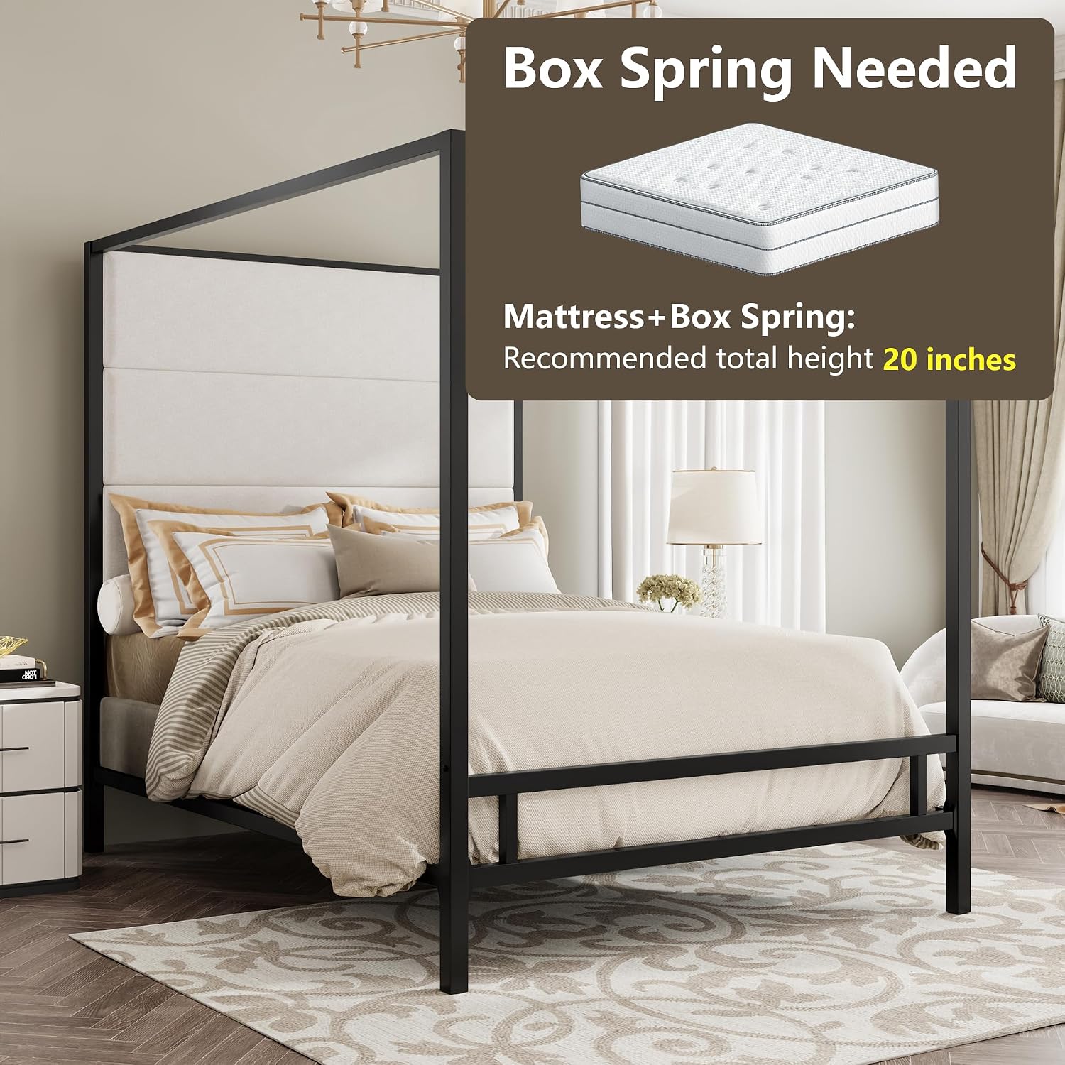 Kraliçe Boy Yatak Çerçevesi Me - Canopy Bed Frame Metal Queen incelemesi ve fiyatı