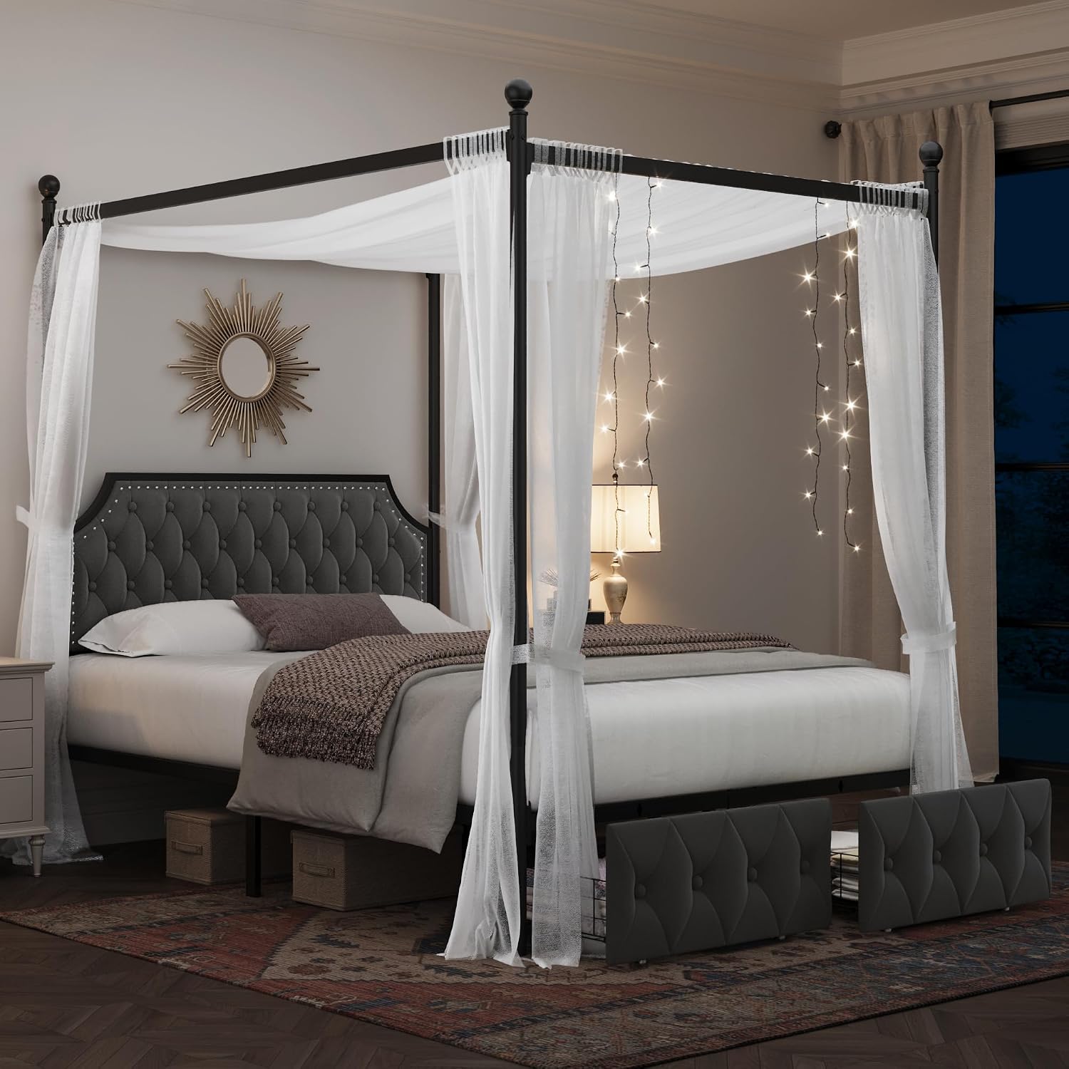 Depolama Çekmeceli ve Kapitone - Canopy Bed Frame Metal Queen incelemesi ve fiyatı