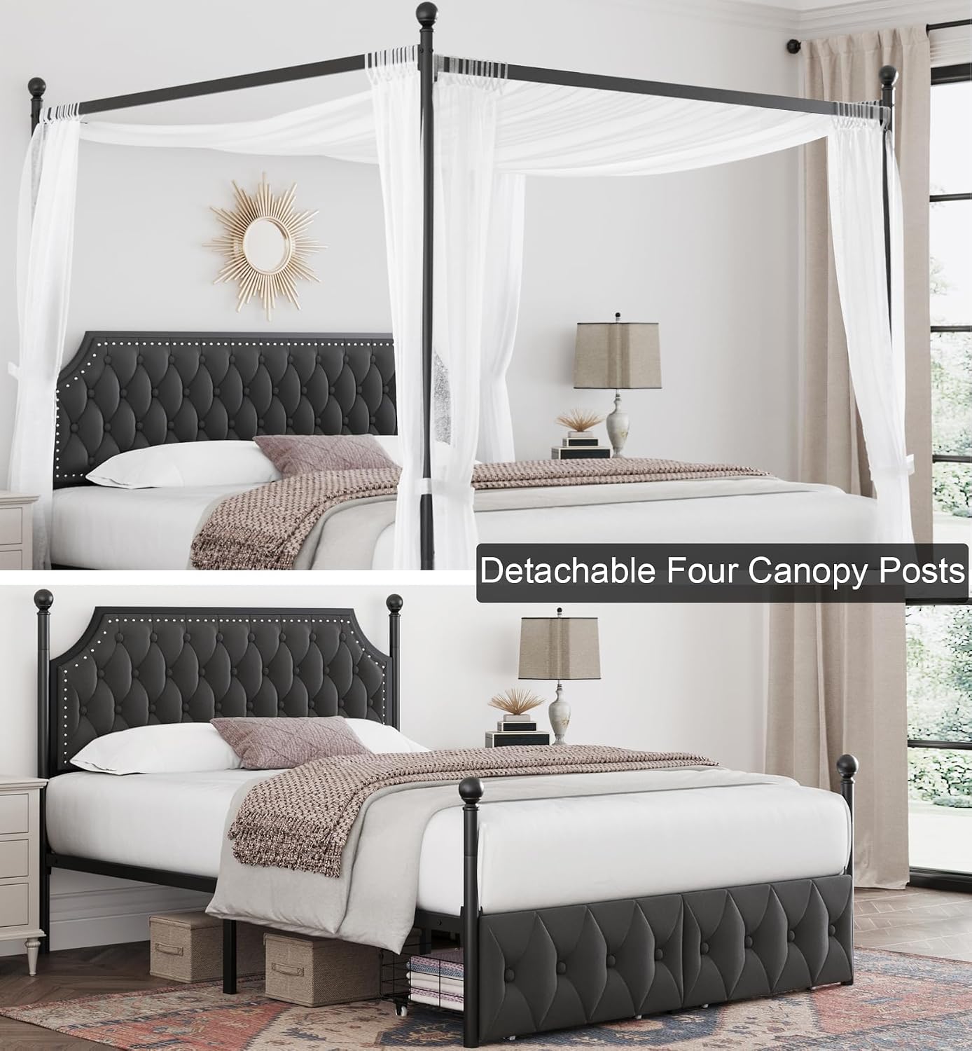 Depolama Çekmeceli ve Kapitone - Canopy Bed Frame Metal Queen incelemesi ve fiyatı