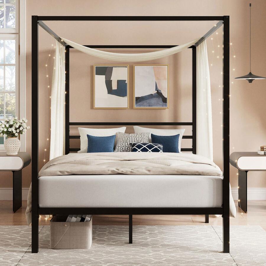 Siyah Kanopi Yatak Çerçevesi,  - Canopy Bed Frame Metal Queen incelemesi ve fiyatı