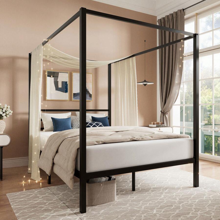 Siyah Kanopi Yatak Çerçevesi,  - Canopy Bed Frame Metal Queen incelemesi ve fiyatı
