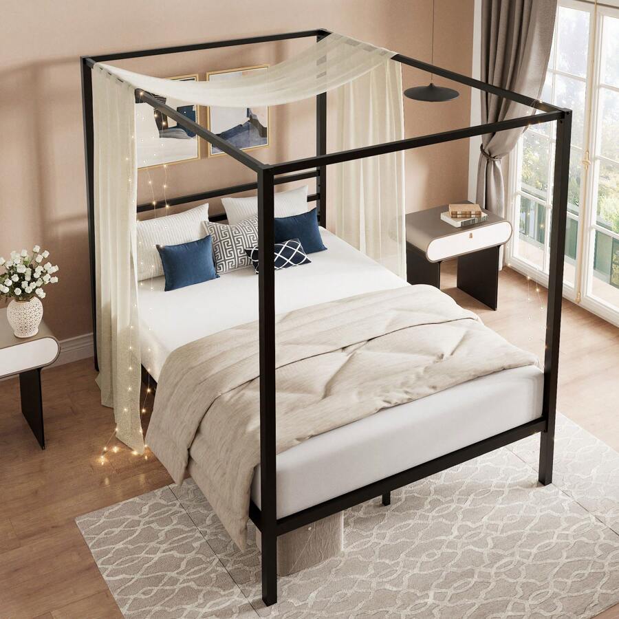 Siyah Kanopi Yatak Çerçevesi,  - Canopy Bed Frame Metal Queen incelemesi ve fiyatı