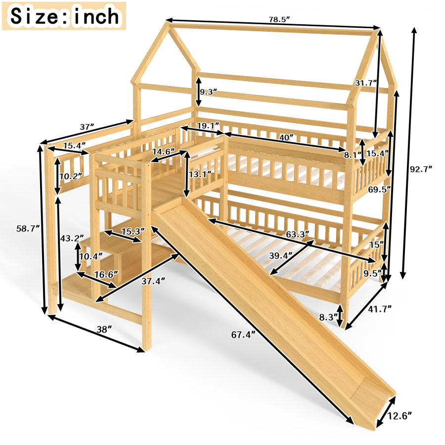 İkiz Ev Şeklinde Kaydıraklı Ra - Bunk Bed With Stairs And Slide incelemesi ve fiyatı
