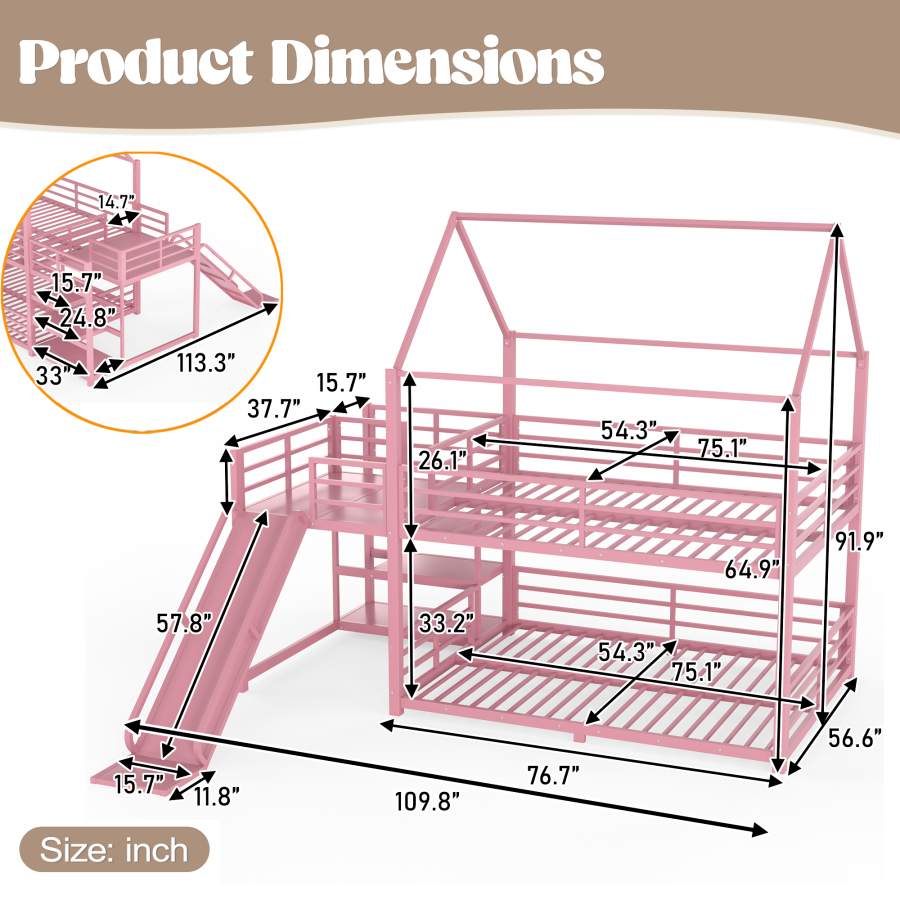 Tam Metal Ev Tipi Ranza, Depol - Bunk Bed With Stairs And Slide incelemesi ve fiyatı
