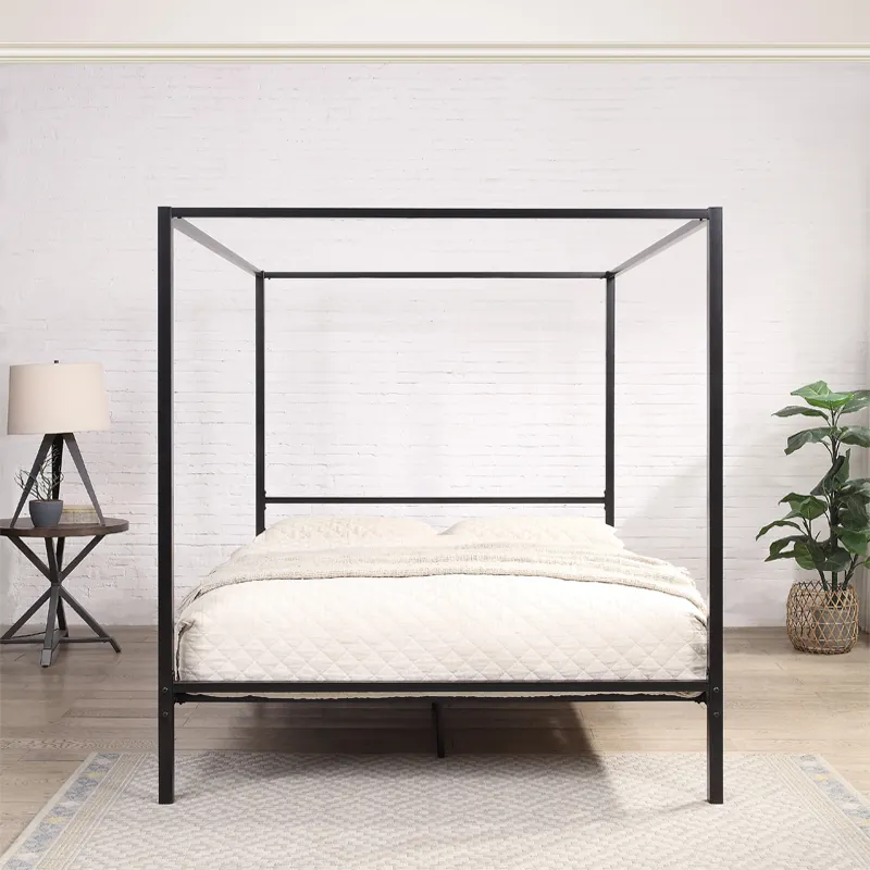 yh-Modern Tasarım Siyah Dört 4 - Canopy Bed Frame Metal Queen incelemesi ve fiyatı