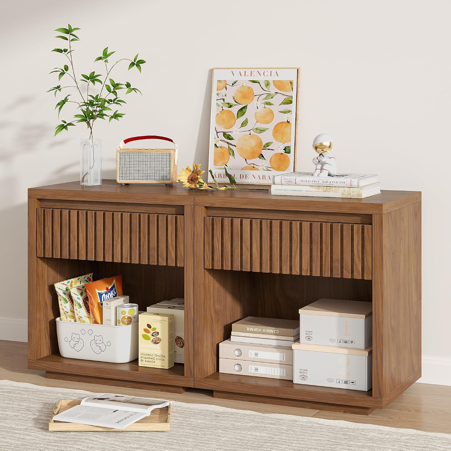 2 Çekmeceli, Oluklu Tasarımlı  - Solid Wood Nightstand 2 Drawers incelemesi ve fiyatı