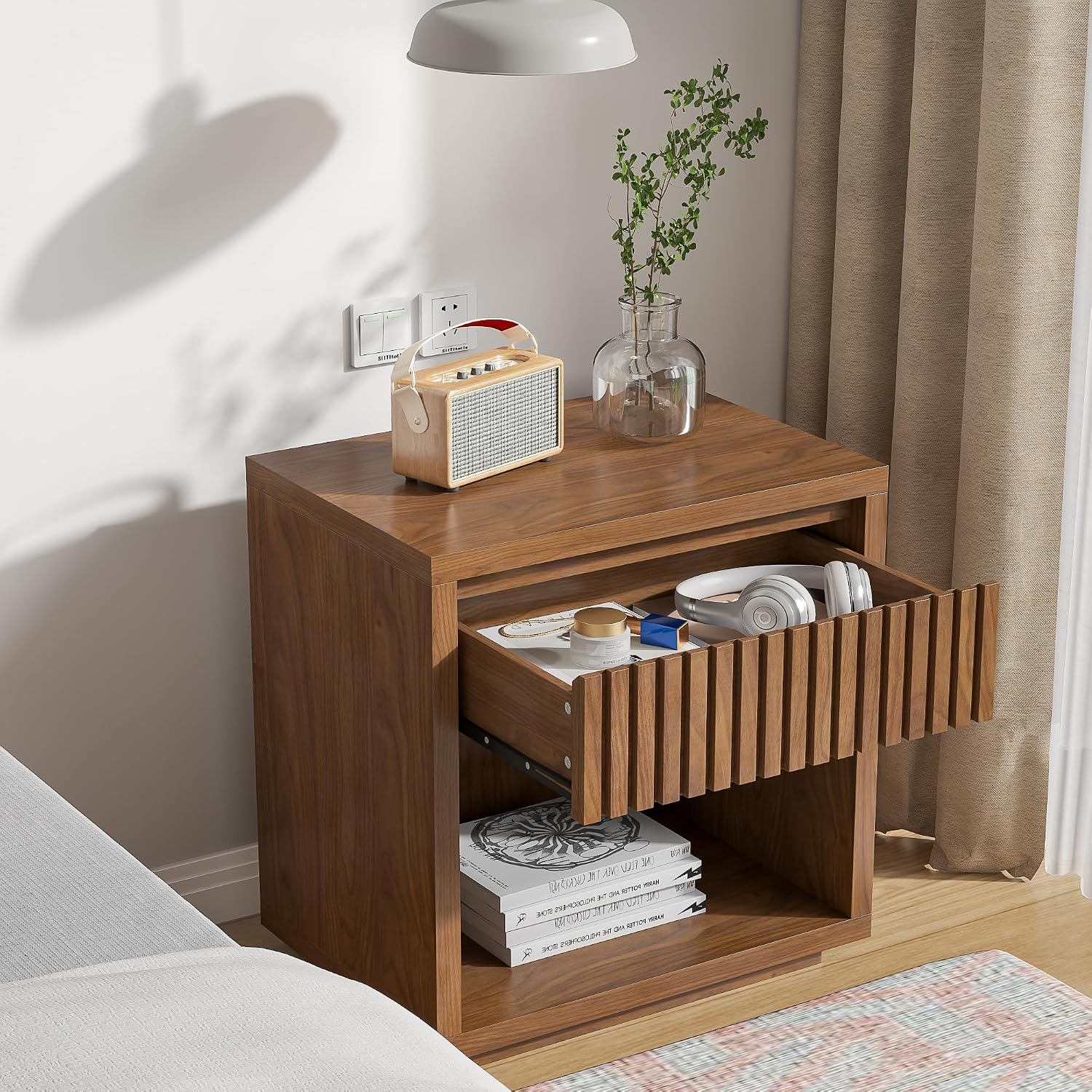 2 Çekmeceli, Oluklu Tasarımlı  - Solid Wood Nightstand 2 Drawers incelemesi ve fiyatı