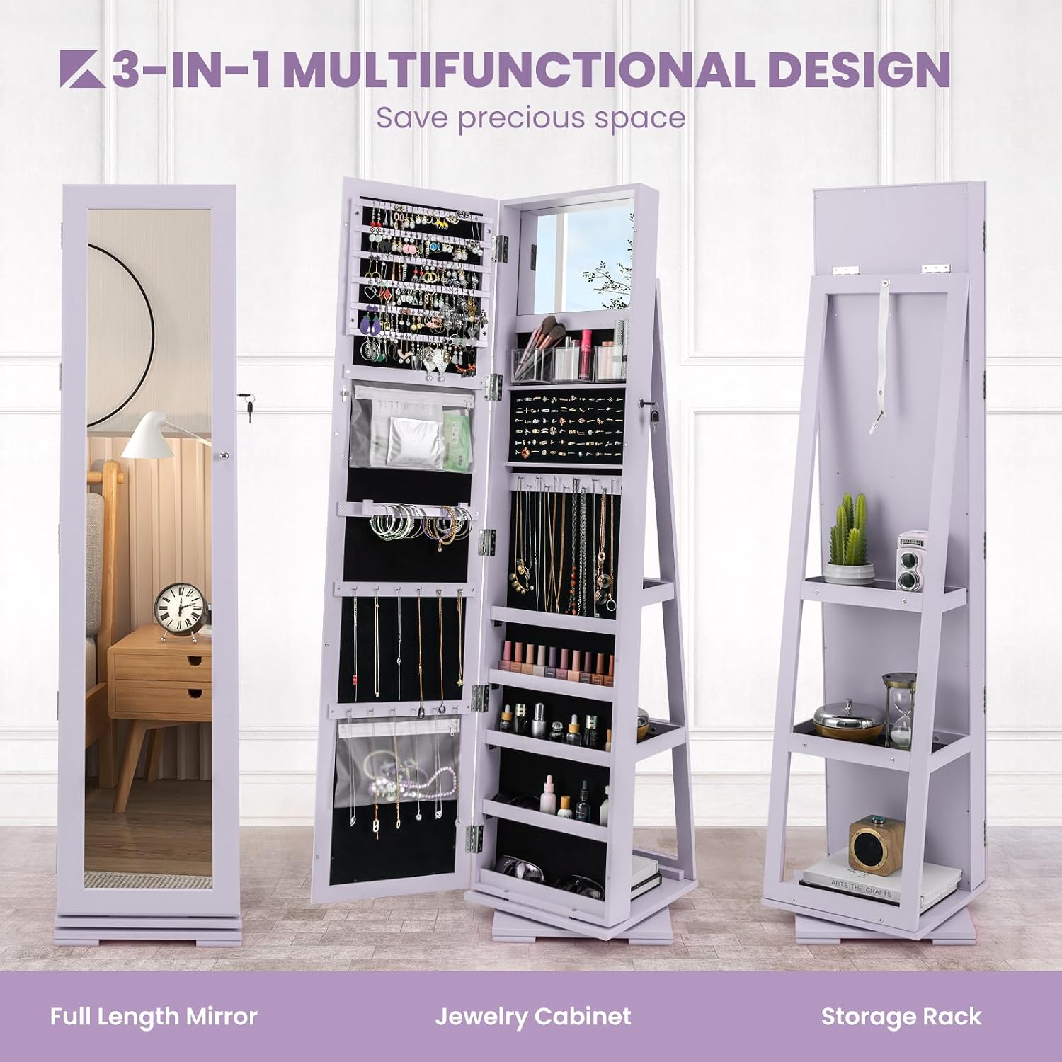 360 Derece Dönen Mücevher Dola - Full Length Mirror Jewelry Armoire incelemesi ve fiyatı