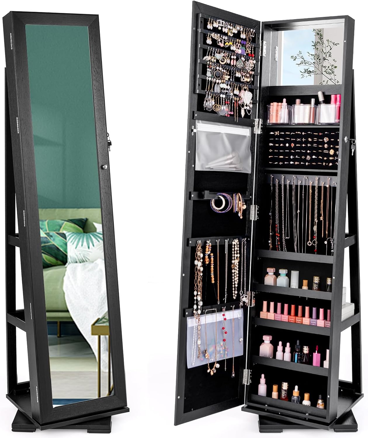 Siyah Ayaklı Kilitlenebilir 36 - Full Length Mirror Jewelry Armoire incelemesi ve fiyatı