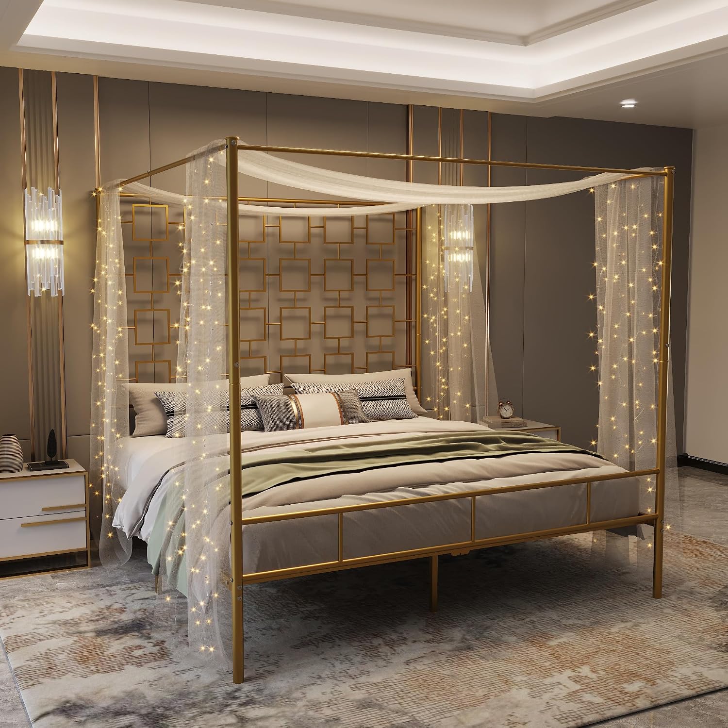 Kraliçe Boy Çift Kişilik Metal - Canopy Bed Frame Metal Queen incelemesi ve fiyatı