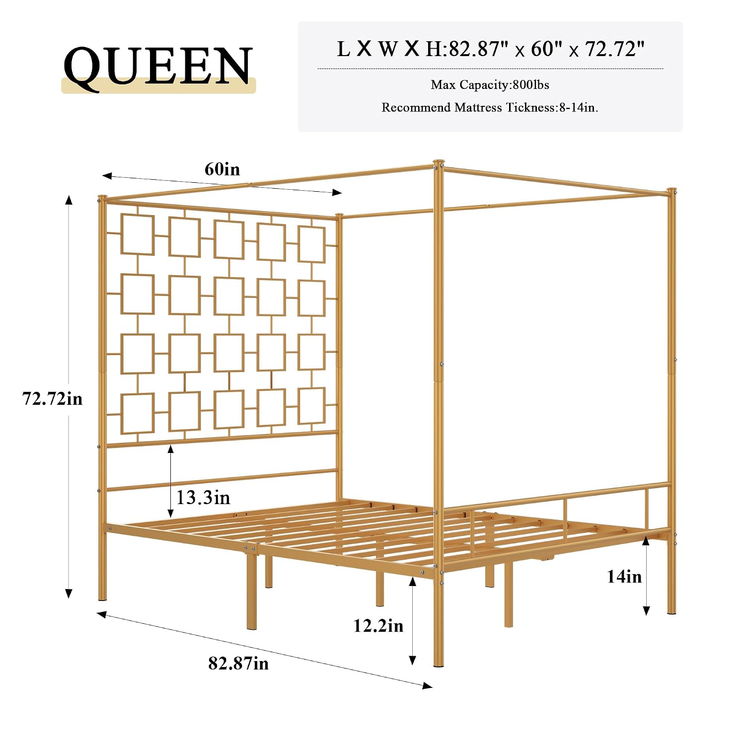 Kraliçe Boy Çift Kişilik Metal - Canopy Bed Frame Metal Queen incelemesi ve fiyatı