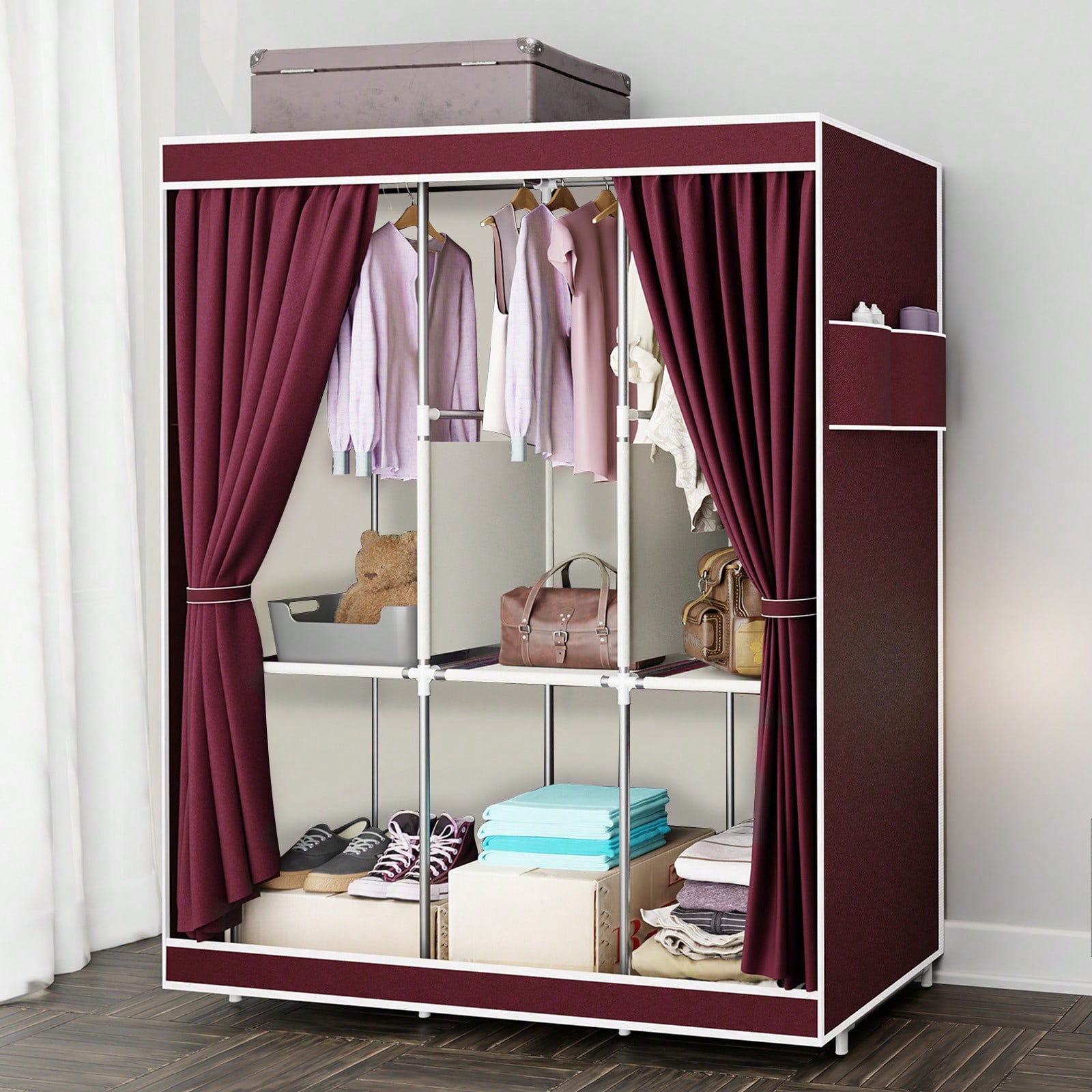 65 inçlik Raflı ve Askı Çubukl - Wardrobe Closet Portable Fabric Cover incelemesi ve fiyatı