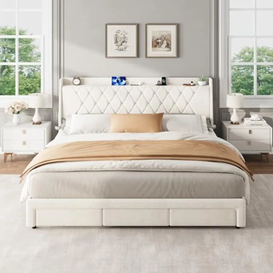 Kristal işlemeli başlığı, 3 ad - King Size Bed Frame With Storage Drawers incelemesi ve fiyatı