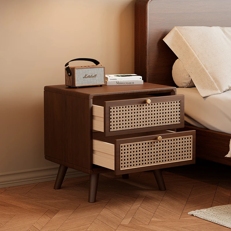 Dokuma Rattan Çekmeceli Masif  - Solid Wood Nightstand 2 Drawers incelemesi ve fiyatı