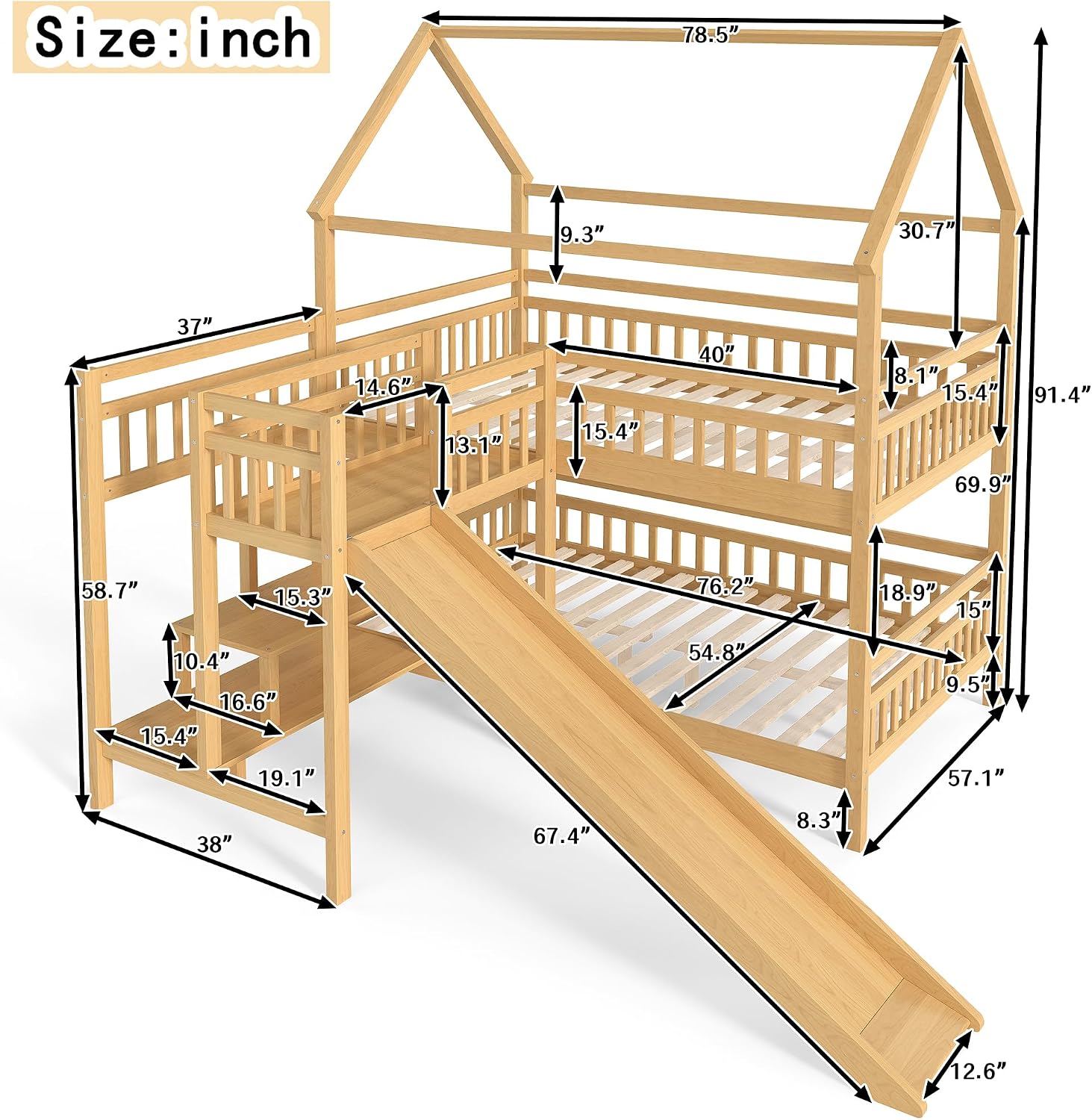 Oyun Evi Tasarımlı Çatılı Tam  - Bunk Bed With Stairs And Slide incelemesi ve fiyatı