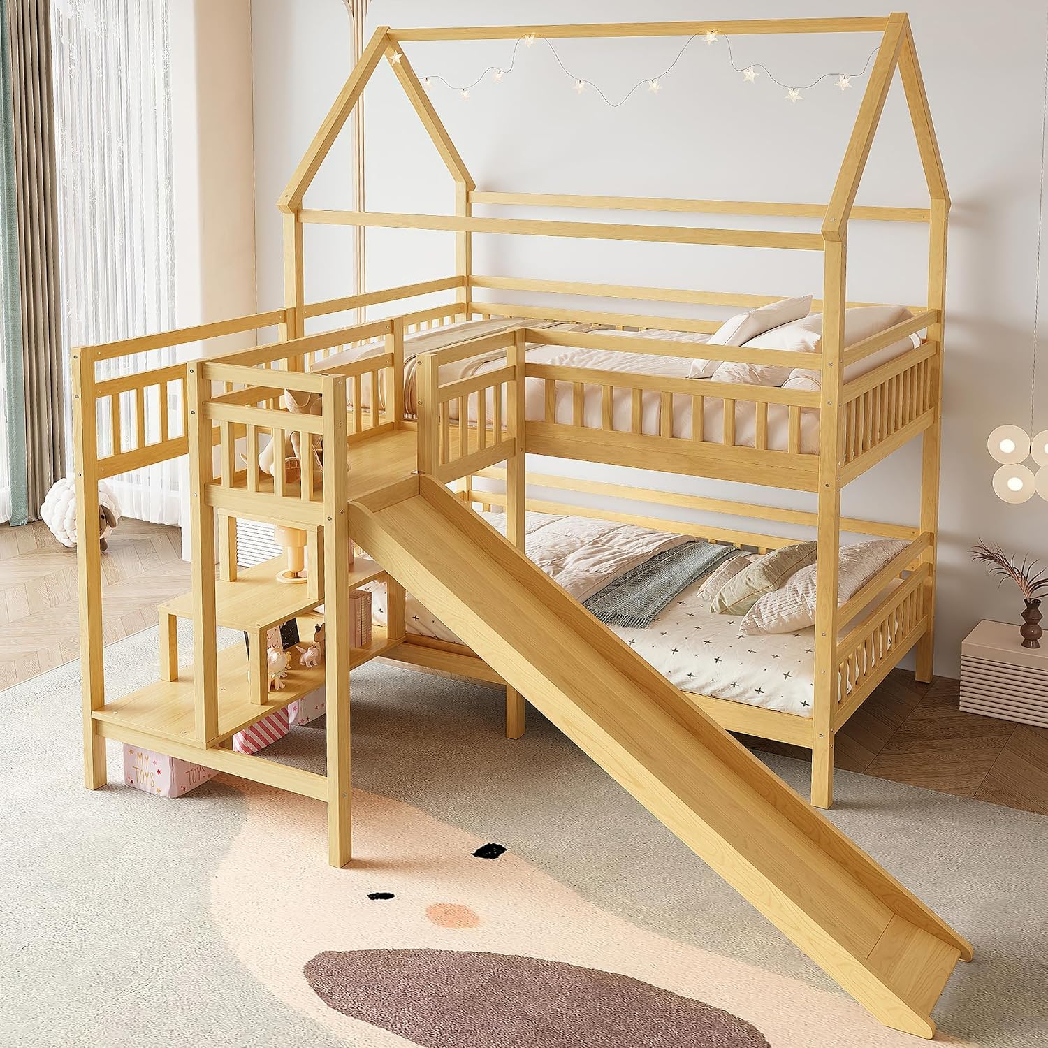 Oyun Evi Tasarımlı Çatılı Tam  - Bunk Bed With Stairs And Slide incelemesi ve fiyatı