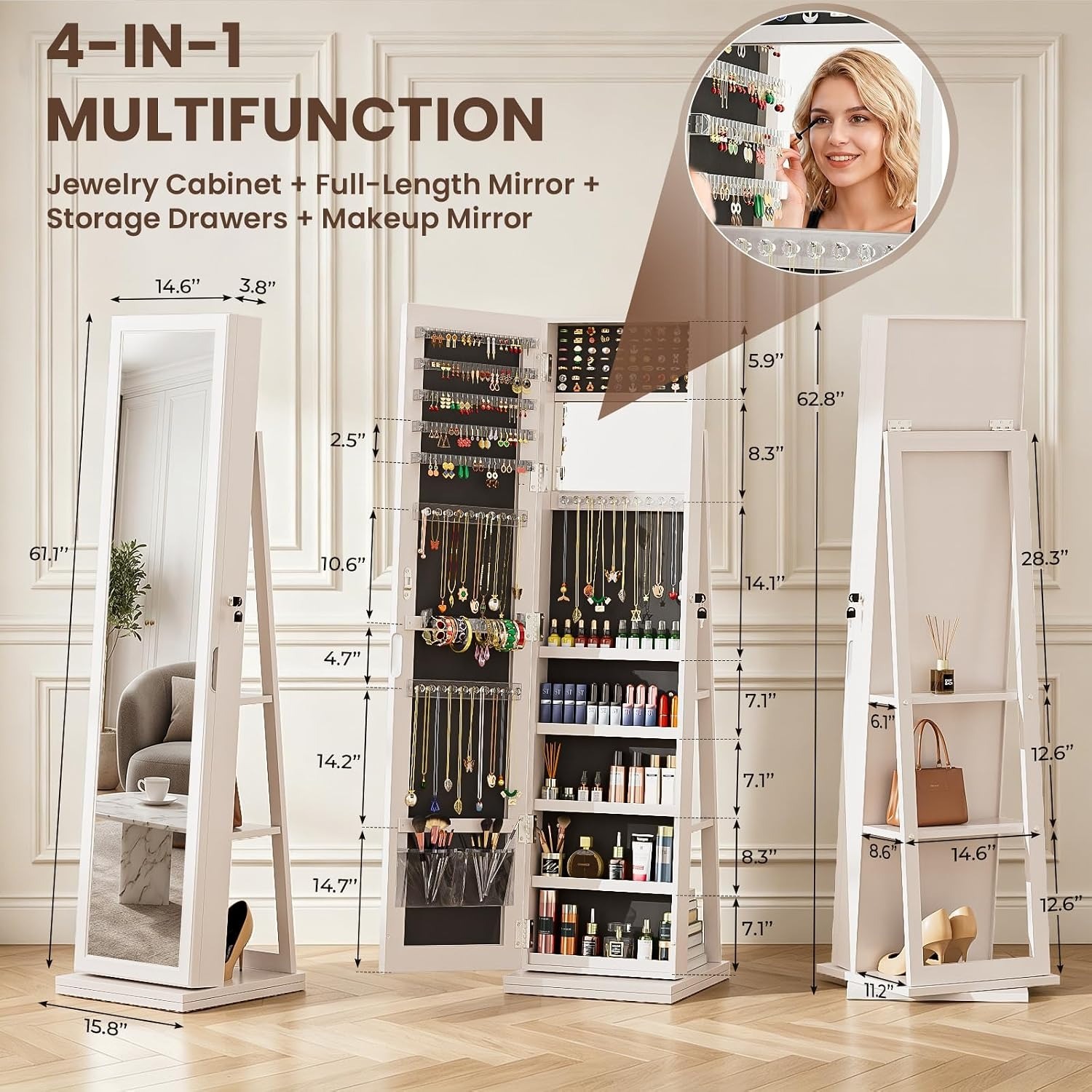 4'ü 1 Arada Mücevher Dolabı, K - Full Length Mirror Jewelry Armoire incelemesi ve fiyatı