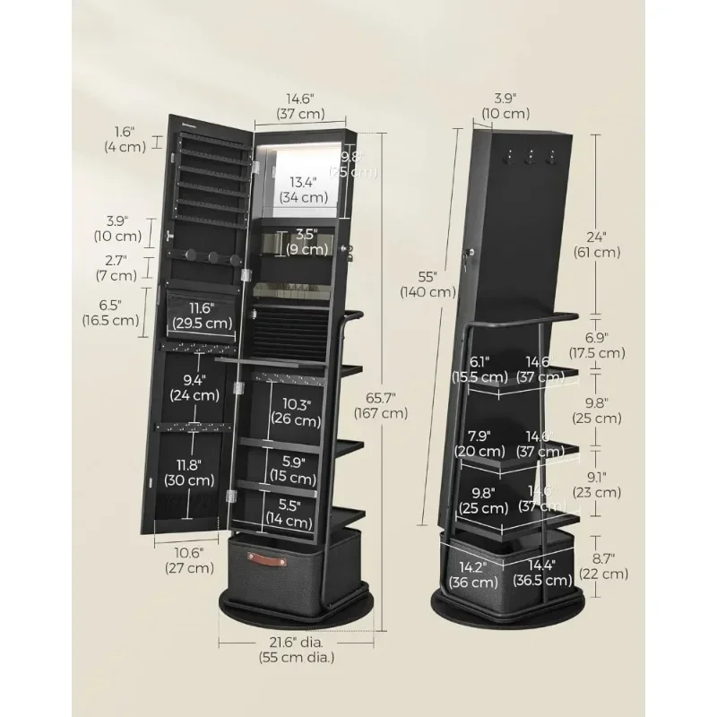 360 °   Işıklı Döner Aynalı Mü - Full Length Mirror Jewelry Armoire incelemesi ve fiyatı